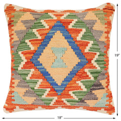 handmade Traditional Pillow Rust Blue Hand-Woven SQUARE 100% WOOL Hand woven turkish pillow 2 x 2