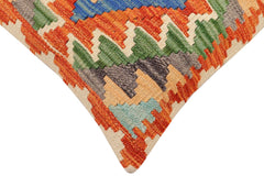 handmade Traditional Pillow Rust Blue Hand-Woven SQUARE 100% WOOL Hand woven turkish pillow 2 x 2