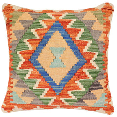 handmade Traditional Pillow Rust Blue Hand-Woven SQUARE 100% WOOL Hand woven turkish pillow 2 x 2
