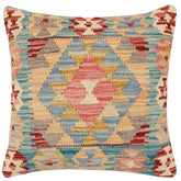 handmade Traditional Pillow Blue Red Hand-Woven SQUARE 100% WOOL Hand woven turkish pillow 2 x 2