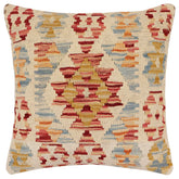 handmade Traditional Pillow Red Beige Hand-Woven SQUARE 100% WOOL Hand woven turkish pillow 2 x 2