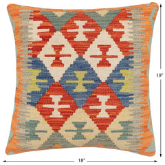 handmade Traditional Pillow Rust Blue Hand-Woven SQUARE 100% WOOL Hand woven turkish pillow 2 x 2