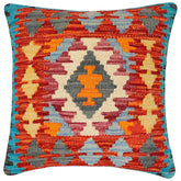 handmade Traditional Pillow Rust Blue Hand-Woven SQUARE 100% WOOL Hand woven turkish pillow 2 x 2