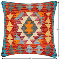 handmade Traditional Pillow Rust Blue Hand-Woven SQUARE 100% WOOL Hand woven turkish pillow 2 x 2