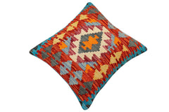 handmade Traditional Pillow Rust Blue Hand-Woven SQUARE 100% WOOL Hand woven turkish pillow 2 x 2