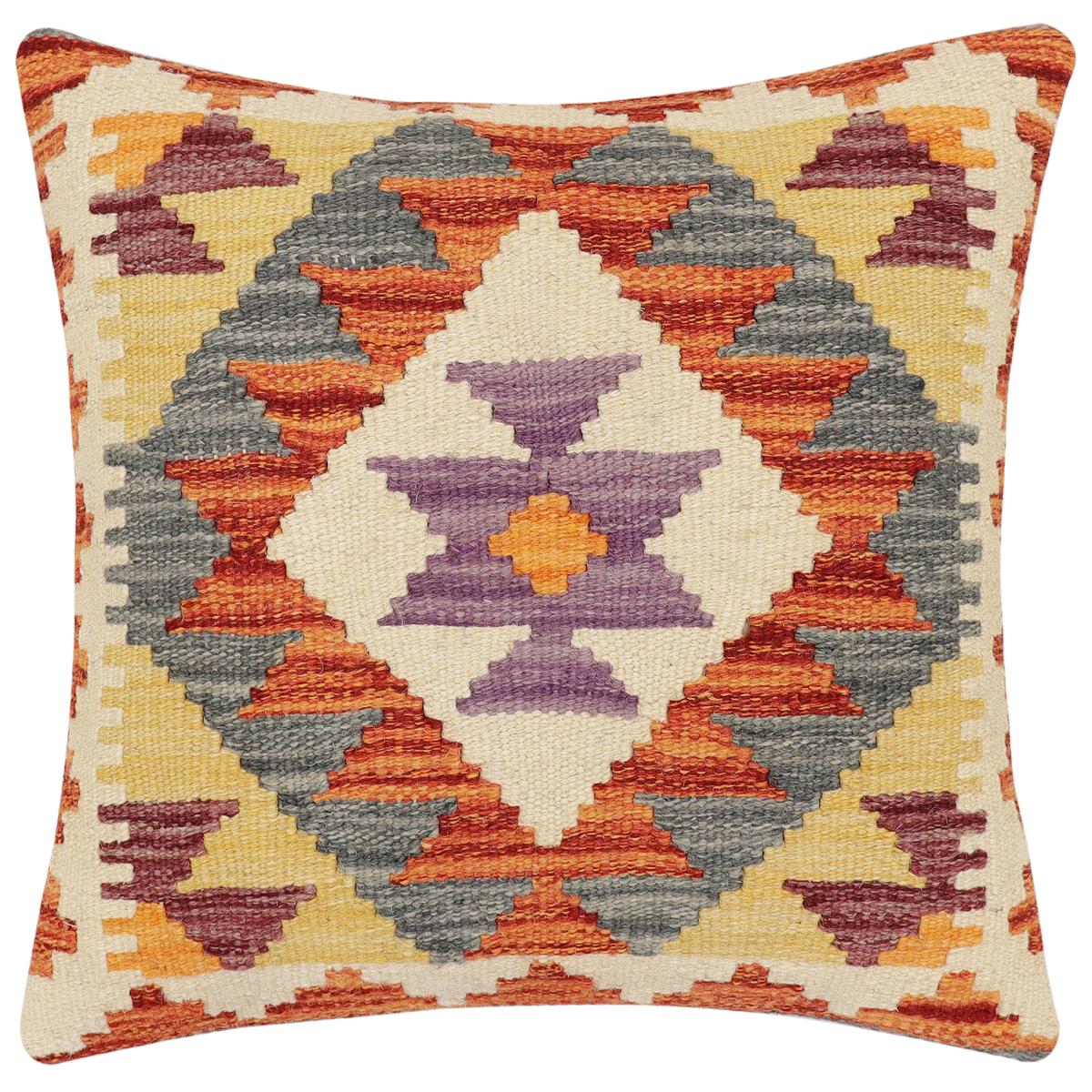 handmade Traditional Pillow Rust Gray Hand-Woven SQUARE 100% WOOL Hand woven turkish pillow 2 x 2