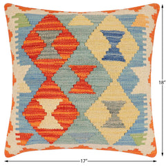 handmade Traditional Pillow Rust Blue Hand-Woven SQUARE 100% WOOL Hand woven turkish pillow 2 x 2