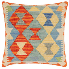 handmade Traditional Pillow Rust Blue Hand-Woven SQUARE 100% WOOL Hand woven turkish pillow 2 x 2