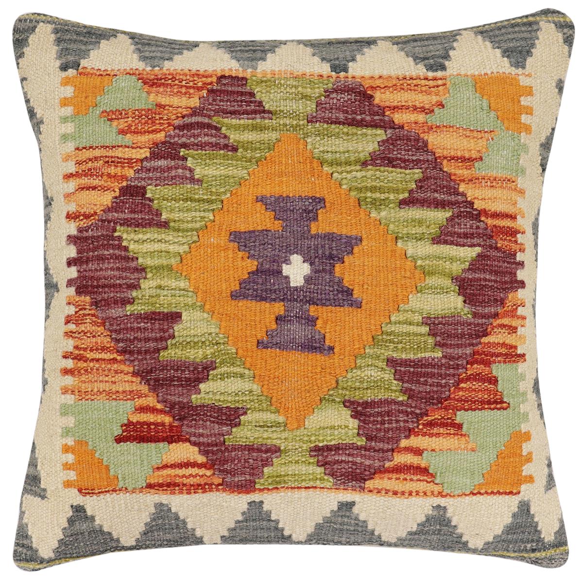 handmade Traditional Pillow Rust Gray Hand-Woven SQUARE 100% WOOL Hand woven turkish pillow 2 x 2