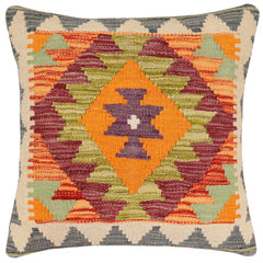 handmade Traditional Pillow Rust Gray Hand-Woven SQUARE 100% WOOL Hand woven turkish pillow 2 x 2