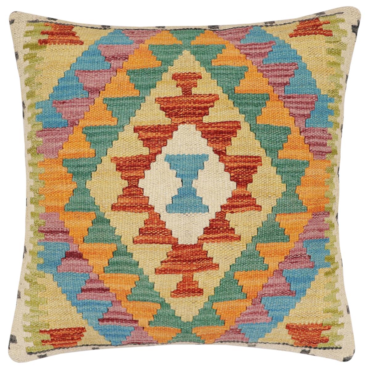 handmade Traditional Pillow Rust Blue Hand-Woven SQUARE 100% WOOL Hand woven turkish pillow 2 x 2