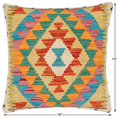 handmade Traditional Pillow Rust Blue Hand-Woven SQUARE 100% WOOL Hand woven turkish pillow 2 x 2