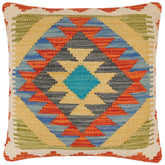 handmade Traditional Pillow Rust Blue Hand-Woven SQUARE 100% WOOL Hand woven turkish pillow 2 x 2