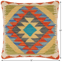 handmade Traditional Pillow Rust Blue Hand-Woven SQUARE 100% WOOL Hand woven turkish pillow 2 x 2