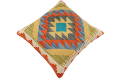 handmade Traditional Pillow Rust Blue Hand-Woven SQUARE 100% WOOL Hand woven turkish pillow 2 x 2