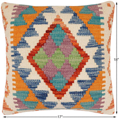 handmade Traditional Pillow Rust Blue Hand-Woven SQUARE 100% WOOL Hand woven turkish pillow 2 x 2