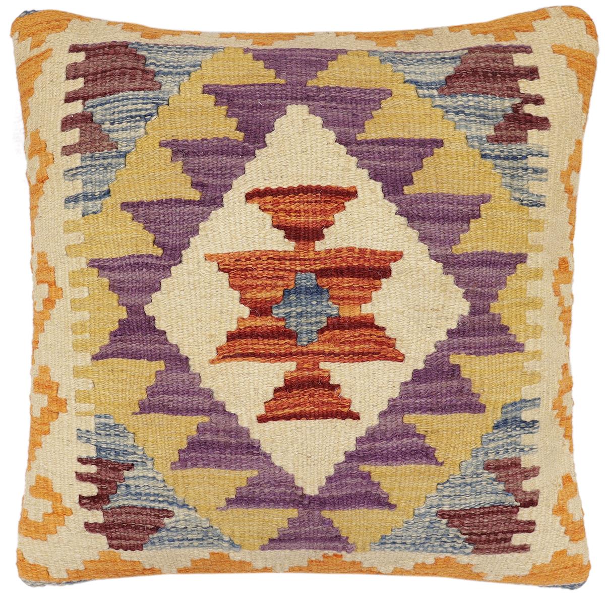 handmade Traditional Pillow Rust Blue Hand-Woven SQUARE 100% WOOL Hand woven turkish pillow 2 x 2