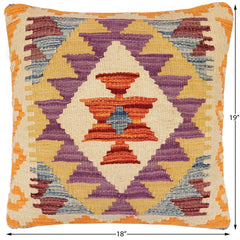 handmade Traditional Pillow Rust Blue Hand-Woven SQUARE 100% WOOL Hand woven turkish pillow 2 x 2