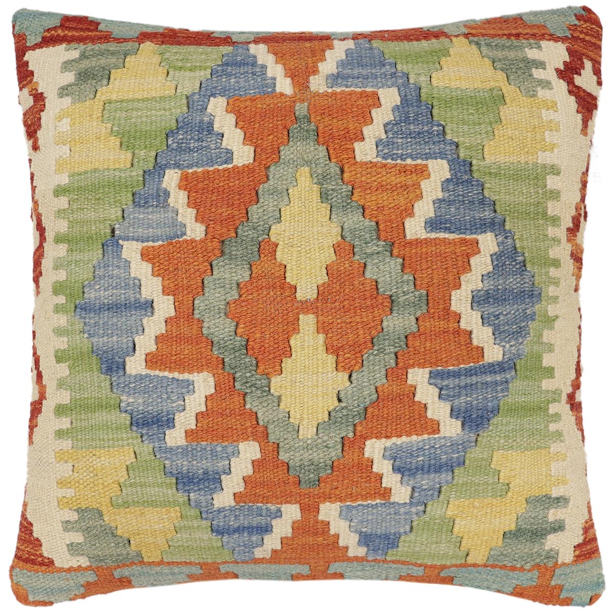 handmade Traditional Pillow Rust Blue Hand-Woven SQUARE 100% WOOL Hand woven turkish pillow 2 x 2