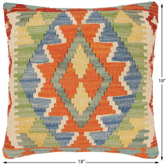 handmade Traditional Pillow Rust Blue Hand-Woven SQUARE 100% WOOL Hand woven turkish pillow 2 x 2