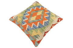 handmade Traditional Pillow Rust Blue Hand-Woven SQUARE 100% WOOL Hand woven turkish pillow 2 x 2