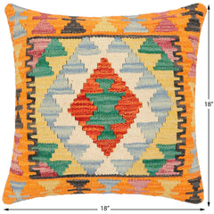 handmade Traditional Pillow Rust Blue Hand-Woven SQUARE 100% WOOL Hand woven turkish pillow2' x 2'