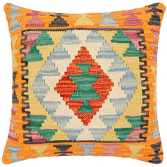 handmade Traditional Pillow Rust Blue Hand-Woven SQUARE 100% WOOL Hand woven turkish pillow2' x 2'