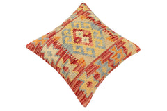 handmade Traditional Pillow Rust Blue Hand-Woven SQUARE 100% WOOL Hand woven turkish pillow2' x 2'