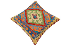 handmade Traditional Pillow Rust Blue Hand-Woven SQUARE 100% WOOL Hand woven turkish pillow2' x 2'