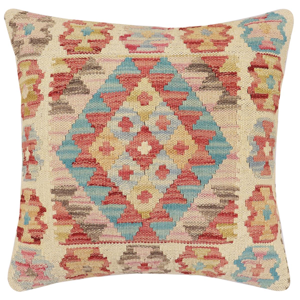 handmade Traditional Pillow Red Beige Hand-Woven SQUARE 100% WOOL Hand woven turkish pillow 2 x 2