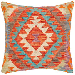 handmade Traditional Pillow Rust Blue Hand-Woven SQUARE 100% WOOL Hand woven turkish pillow2' x 2'