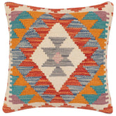 handmade Traditional Pillow Rust Blue Hand-Woven SQUARE 100% WOOL Hand woven turkish pillow 2 x 2