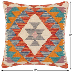handmade Traditional Pillow Rust Blue Hand-Woven SQUARE 100% WOOL Hand woven turkish pillow 2 x 2