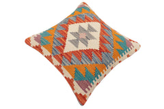 handmade Traditional Pillow Rust Blue Hand-Woven SQUARE 100% WOOL Hand woven turkish pillow 2 x 2