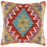 handmade Traditional Pillow Rust Blue Hand-Woven SQUARE 100% WOOL Hand woven turkish pillow 2 x 2