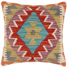 handmade Traditional Pillow Rust Blue Hand-Woven SQUARE 100% WOOL Hand woven turkish pillow 2 x 2