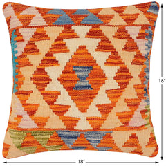 handmade Traditional Pillow Rust Blue Hand-Woven SQUARE 100% WOOL Hand woven turkish pillow2' x 2'