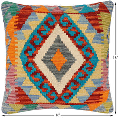 handmade Traditional Pillow Rust Blue Hand-Woven SQUARE 100% WOOL Hand woven turkish pillow2' x 2'