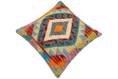 handmade Traditional Pillow Rust Blue Hand-Woven SQUARE 100% WOOL Hand woven turkish pillow2' x 2'