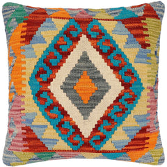 handmade Traditional Pillow Rust Blue Hand-Woven SQUARE 100% WOOL Hand woven turkish pillow2' x 2'