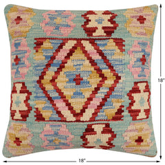 handmade Traditional Pillow Blue Red Hand-Woven SQUARE 100% WOOL Hand woven turkish pillow2' x 2'