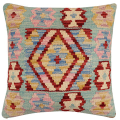 handmade Traditional Pillow Blue Red Hand-Woven SQUARE 100% WOOL Hand woven turkish pillow2' x 2'