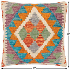 handmade Traditional Pillow Rust Blue Hand-Woven SQUARE 100% WOOL Hand woven turkish pillow 2 x 2