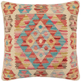 handmade Traditional Pillow Red Blue Hand-Woven SQUARE 100% WOOL Hand woven turkish pillow 2 x 2