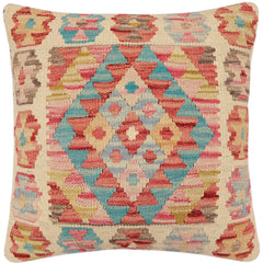 handmade Traditional Pillow Red Blue Hand-Woven SQUARE 100% WOOL Hand woven turkish pillow 2 x 2