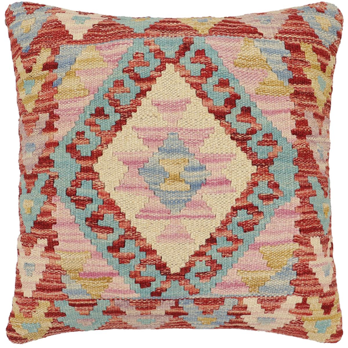 handmade Traditional Pillow Rust Blue Hand-Woven SQUARE 100% WOOL Hand woven turkish pillow 2 x 2