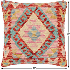 handmade Traditional Pillow Rust Blue Hand-Woven SQUARE 100% WOOL Hand woven turkish pillow 2 x 2
