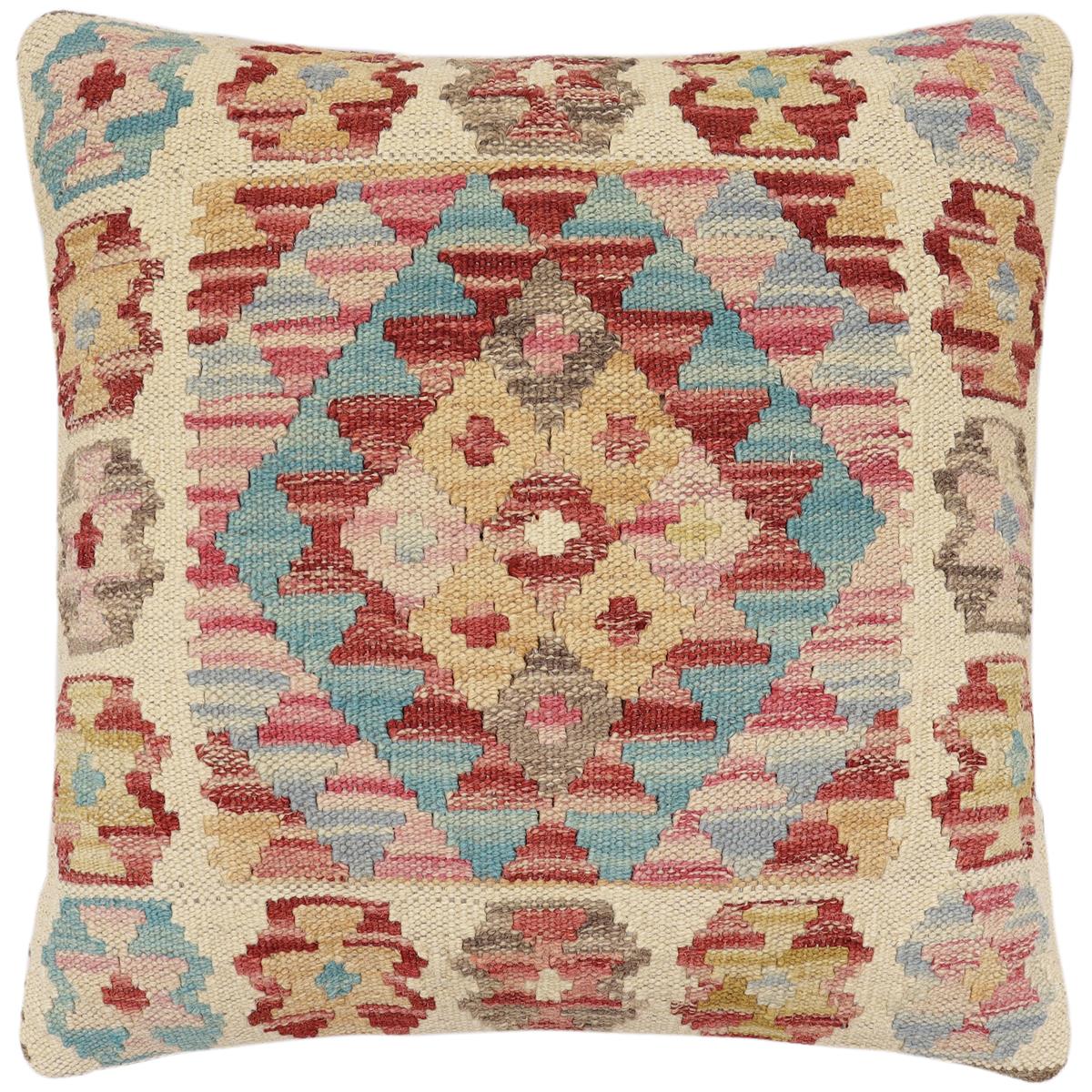 handmade Traditional Pillow Red Blue Hand-Woven SQUARE 100% WOOL Hand woven turkish pillow 2 x 2