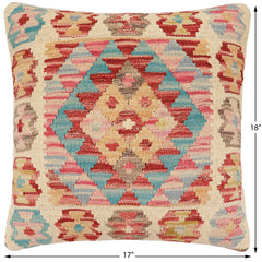 handmade Traditional Pillow Red Blue Hand-Woven SQUARE 100% WOOL Hand woven turkish pillow 2 x 2