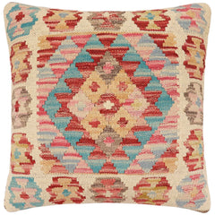 handmade Traditional Pillow Red Blue Hand-Woven SQUARE 100% WOOL Hand woven turkish pillow 2 x 2